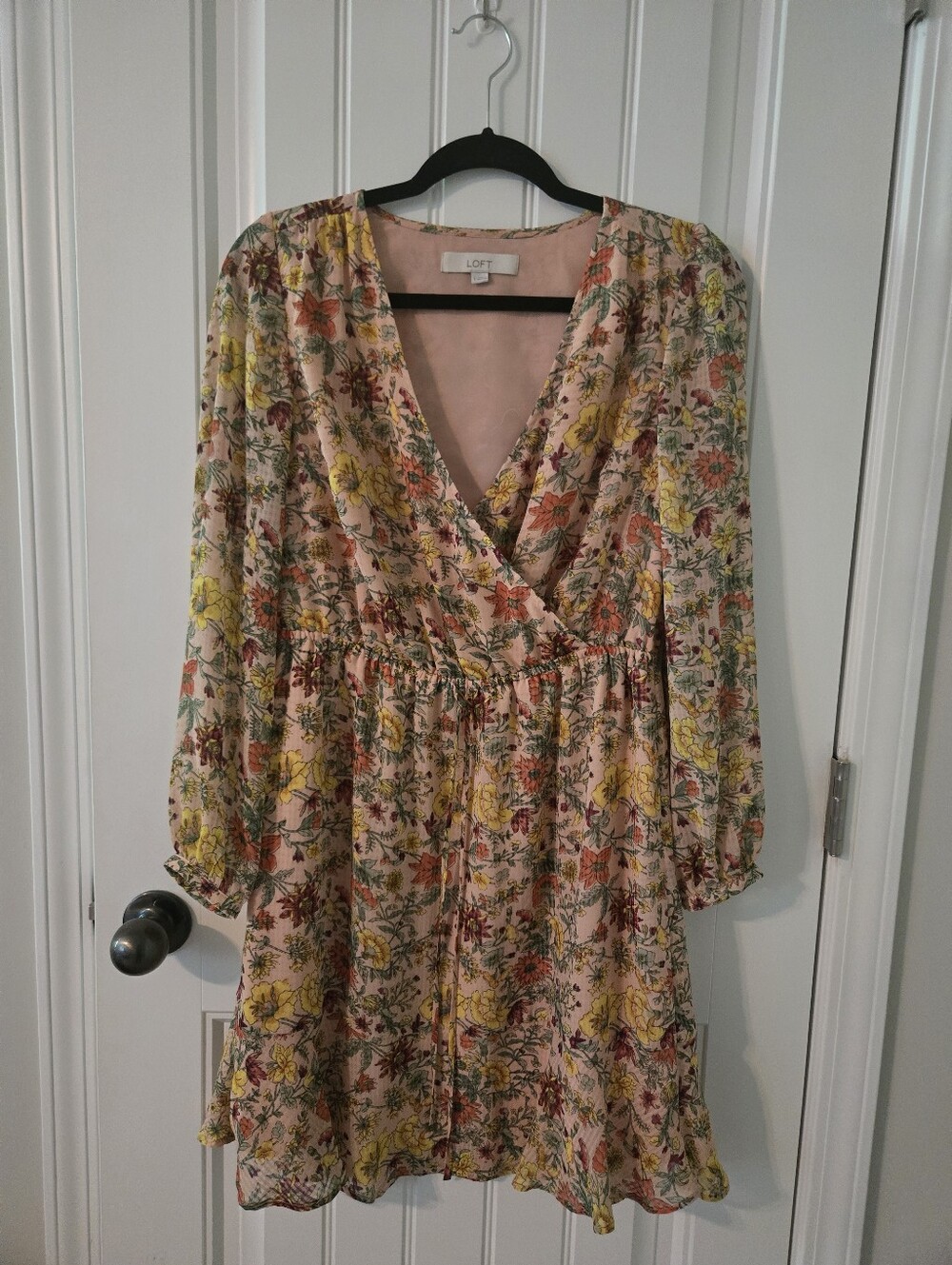 LOFT Pink Floral Surplice Mini Dress